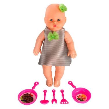 Imagem de Boneca Babidu Papinha com Acessórios de Cozinha Anjo Toys 3 Espátulas e 2 Panelas