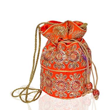 Imagem de Purpledip Bolsa Potli Bags com cordão (Potli01$), Laranja, One Size