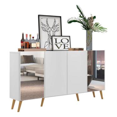 Imagem de Aparador Buffet Retrô com Espelho Multimóveis Vegas FG3562 Branco/Natural