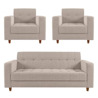 Imagem de Kit Sofá 3 Lugares 2 Poltronas Arezzo Pés Chanfrado Castanho