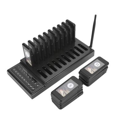 Imagem de Sistema de pager de campainha de restaurante, (vibração + piscando + campainha), para restaurantes rápidos, praças de alimentação, pizzarias (20 pagers + 1 chamador)