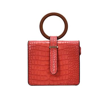 Imagem de Bolsa transversal de couro feminina com alça superior e estampa de crocodilo da moda bolsa de ombro, Laranja