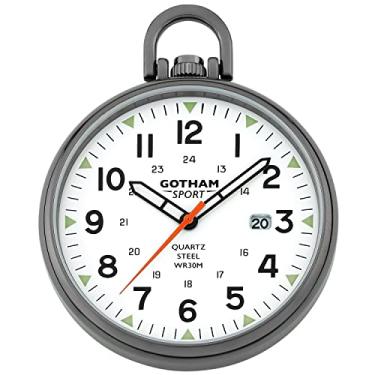 Imagem de Gotham Relógio masculino de bolso analógico de quartzo de aço inoxidável banhado a arma # GWC14109B