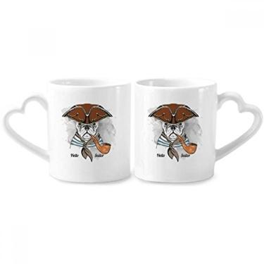 Imagem de Adoráveis roupas de cachorro ilustração aquarela casal conjunto de canecas de porcelana copo amante alça de coração