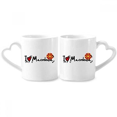 Imagem de I Love Macedonia Word Flag Love Heart Illustration Couple Porcelain Mug Set Ceramic Lover Cup Heart Handle