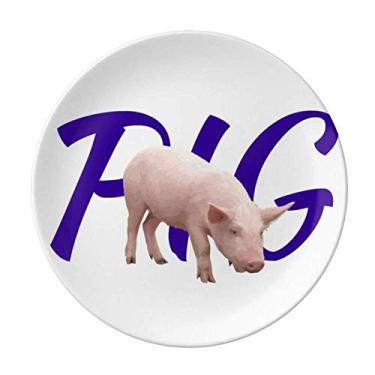 Imagem de Prato decorativo de porcelana para animais com postura de porco propenso a louça de jantar