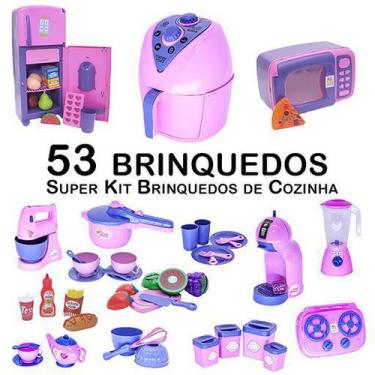 Imagem de Kit Infantil Comida Geladeira Fogão Microondas Panela 53P - Zuca Toys