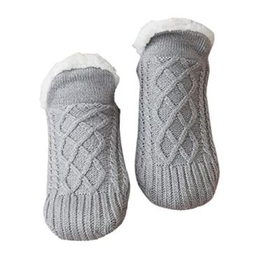 Imagem de Meias divertidas para mulheres chinelos térmicos meias chinelos meias térmicas para mulheres meias internas tecido antiderrapante (cinza, M)
