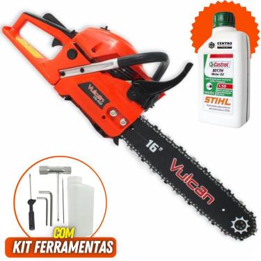 Imagem de Motosserra Profissional Vulcan Trent VSL450 á Gasolina 2 Tempos 45cc 2,30hp Ideal Para o Corte de Lenha Com Óleo Castrol Stihl Lubrificante Para Motor