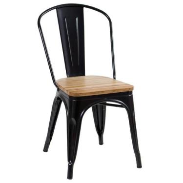 Imagem de Cadeira Iron Tolix Com Assento De Madeira Rústica Clara - Vintage - Lo