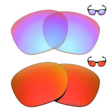 Imagem de Mryok+ 2 pares de lentes polarizadas de substituição para óculos de sol Oakley Garage Rock – Rosa cobalto/vermelho fogo