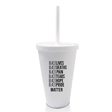 Imagem de Copo com Tampa e Canudo Branco Lista Black Lives Matter