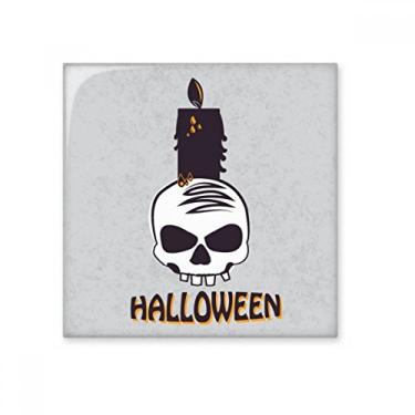 Imagem de Velas de Halloween caveira bruxa cerâmica decalque brilhante pedra adornada tijolo vitrificado
