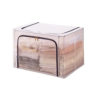 Imagem de MAYQIN Organizador de armário empilhável de plástico com tampa, caixa de armazenamento de casa para roupas, brinquedos, quarto, dormitório, escritório e mais, grande, transparente, 110l