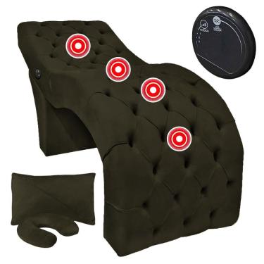 Imagem de Maca com Almofadas e Massageador Vibroterapia Capitonê Estética Veludo Marrom SOFA STORE