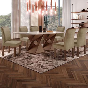 Imagem de Mesa de Jantar 6 Lugares Genova/Luísa com Vidro Chocolate/Off White/Marrom Claro - Cel Móveis
