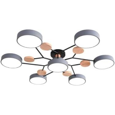 Imagem de Lâmpada De Teto LED Nórdica Moderna Luminária De Teto De Acrílico Criativa Semi Embutida Sputnik Luminária 4 Luzes Com Decoração De Madeira Para Sala De Estar Sala De Jantar Quarto,Cinza,4 Cabeça
