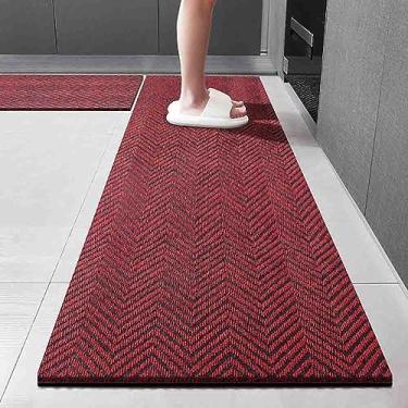 Imagem de Tapete de cozinha acolchoado antiderrapante tapetes impermeáveis tapete confortável para cozinha, chão, escritório, pia, lavanderia (vermelho, 180x120cm)