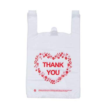 Imagem de LazyMe Camiseta Thank You Bolsas plásticas sacolas de mercearia brancas com alças robustas, tamanho padrão do supermercado, 30,48 x 50,80 cm (200 peças)