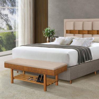 Imagem de Banco Recamier Canaã Tamanho 1,35 com Sapateira Courino e Assento Bege