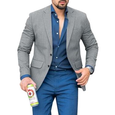 Imagem de Runcati Blazer masculino casual, leve, com dois botões, ajuste regular, casaco esportivo, Cinza, Medium
