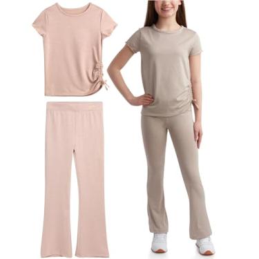 Imagem de Reebok Conjunto de leggings flare para meninas – 2 peças, camiseta de malha waffle justa e calça de ioga de perna larga (7-12), cinza-acinzentado, 8