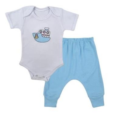 Imagem de Conjunto Body Manga Curta Bordado Barquinho e Calça Suedine Mijão Culote - Roupa Bebê Menino-Masculino