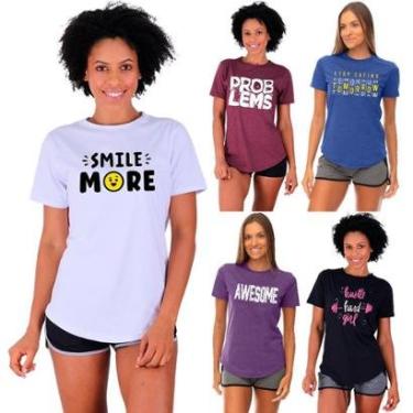 Imagem de Kit 5 Camisetas Longline Feminina MXD Conceito Slim Diversas Estampas-Feminino