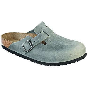 Imagem de Birkenstock Tamancos masculinos Boston com palmilha macia, ferro, cinza, tamanho 42