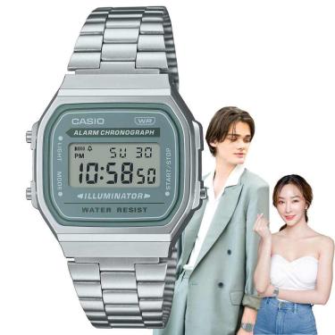 Imagem de Relógio de Pulso Casio Feminino Masculino Digital Aço Inóx Vintage Resistente Água Quadrado Pequeno Casual Prata A168WA-3AYDF