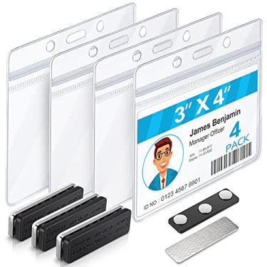 Imagem de Clipes magnéticos de crachá e porta-cartões de identificação (horizontal), clipes de suporte de etiqueta de nome com três ímãs de neodímio de alta resistência e fita adesiva, adequados para colar