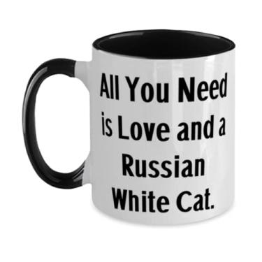 Imagem de Caneca All You Need is Love and a Russian White Cat. Caneca de dois tons de 325 ml, presente de gato branco russo de amigos, linda xícara para amantes de gatos
