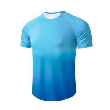Imagem de AIMPACT Camisetas masculinas com proteção solar UV FPS 50+, manga comprida, Rash Guard, corrida, secagem rápida, leve, Azul dégradé, G