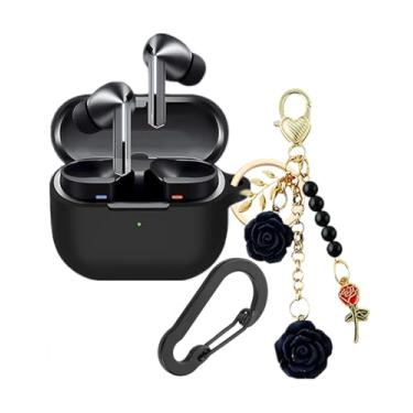 Imagem de Capa para Samsung Galaxy Buds 3 com chaveiro fofo, capa protetora de silicone à prova de choque compatível com Galaxy Buds 3 Pro capa de carregamento para mulheres e meninas (preto)