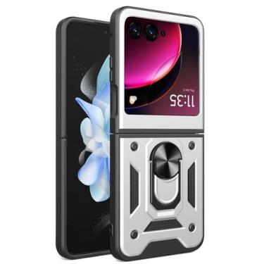Imagem de Eaglecell - Para Motorola Razr+ 2023, Razr Plus Gen. 3, RAZR 40 Ultra - Capa de telefone híbrida premium à prova de choque com suporte de anel - HZ prata