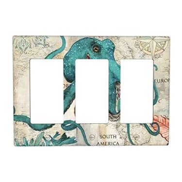 Imagem de Tampa de interruptor de luz náutica biológica Sea Octopus 3 interruptores de luz decorativa tripla decorativa placa de parede tampa de tomada elétrica interruptor para banheiro cozinha casa painel decoração placa frontal