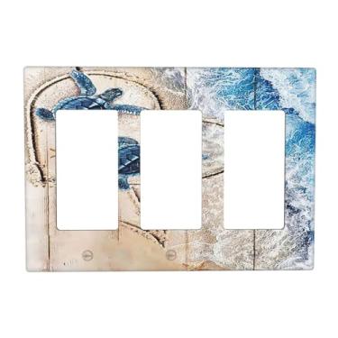 Imagem de Capa de interruptor de luz Sea Beach Turtle 3 Gang azul tartaruga oceano decorativa placas de parede capa tripla motivacional animal GFCI placa elétrica para decoração de casa