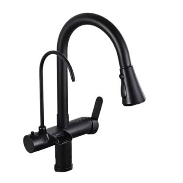 Imagem de Torneiras de cozinha 3 em 1, torneiras retráteis, montadas no convés, rotação de 360 graus, filtro de água pura, torneiras de pia, misturador, torneiras de pulverização, guindaste, preto