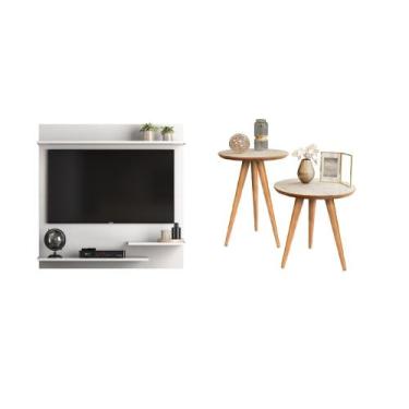 Imagem de Painel Tv 32" Smat Plus Branco + Conjunto Mesa Apoio e Lateral Classic