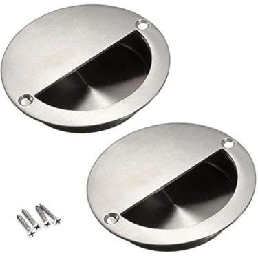 Imagem de Bestgle 2 pacotes de alças ocultas embutidas para puxadores de porta deslizante, 70 mm, de aço inoxidável, alças redondas de aço inoxidável com parafusos