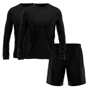 Imagem de Kit Short + 2 Camisetas Masculina Manga Longa Segunda Pele Esporte Treino-Masculino
