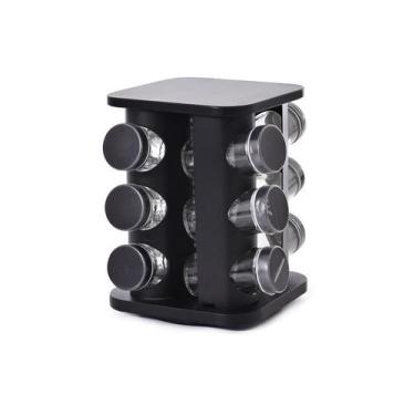 Imagem de Porta Temperos e Condimentos Inox Preto Giratório 12 peças - Wincy Cas