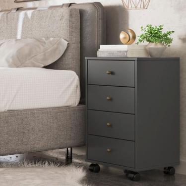 Imagem de Mesa de Cabeceira Presence 4 Gavetas 45 cm c/ Rodinha - Criado Demobil