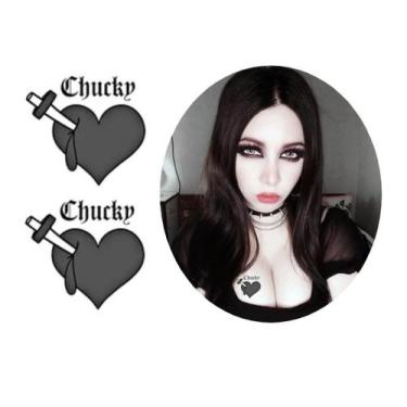 Imagem de Tatuagem Temporária Cosplay Noiva Morena Chucky Modelo Preto - 3I