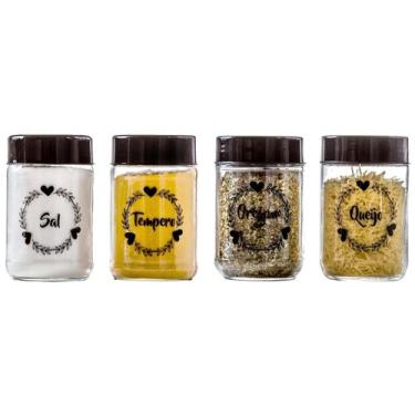 Imagem de Kit Potes de Vidro 600ml 4Pç Para (Sal/Tempero/Orégano/Queijo) Com Tam