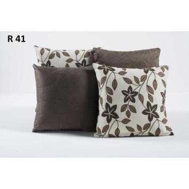 Imagem de Kit 4 Capas de Almofada Estrela Marrom Jaquard Decorativa Sala e Quart