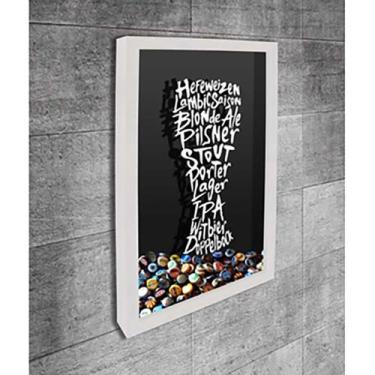 Imagem de Quadro Porta Tampinhas Tipos de Cerveja Tulipa - Quadro Novo, Branco, 