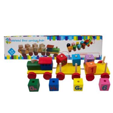 Imagem de Brinquedo Pedagógico Infantil Trem de Montar - Madeira Cores - JOIMPOR
