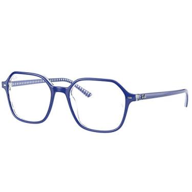 Imagem de Ray-Ban RX5394 John Square armação de óculos de grau, Azul na lente Vichy azul/branca/demonstração, 49 mm