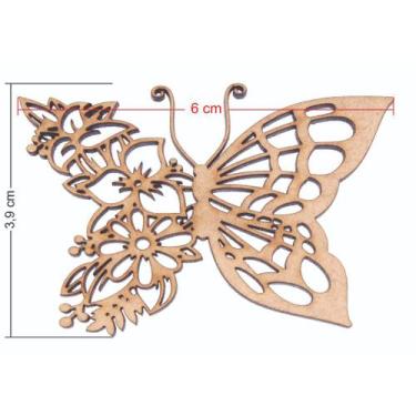 Imagem de Aplique Mdf Borboleta Floresça Recorte Laser 4 Peças Decoração Artesan